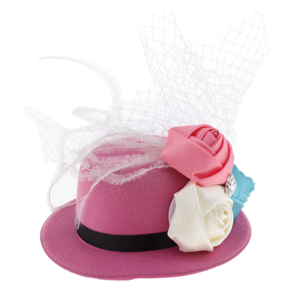 Rose Feather Hat Child Mini Top Hat Fascinator Feather Headpiece Rose red