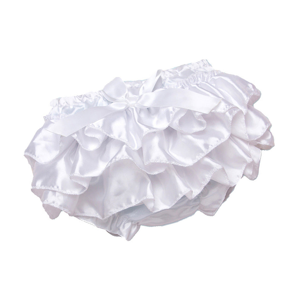 Baby Girls Soft Cotton Satin Diaper Cover Bloomers 3-6M White