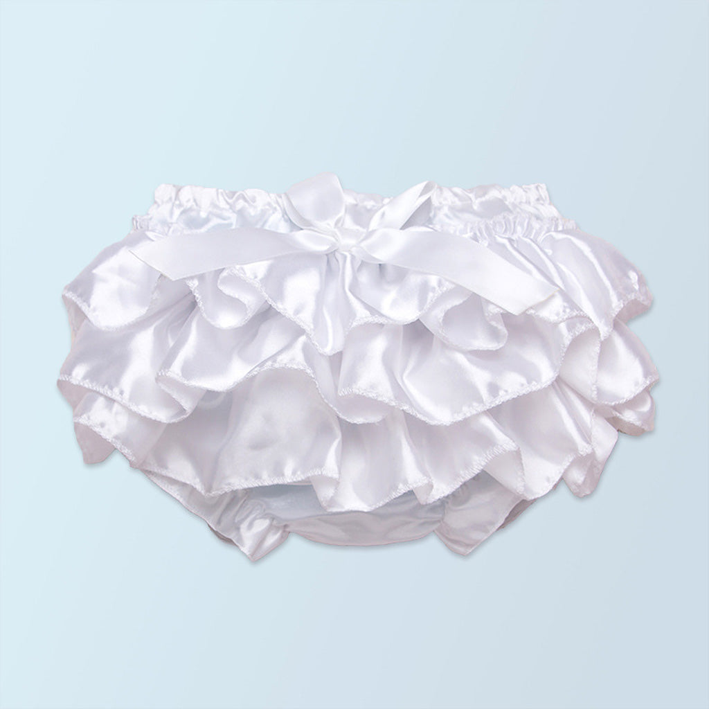 Baby Girls Soft Cotton Satin Diaper Cover Bloomers 3-6M White