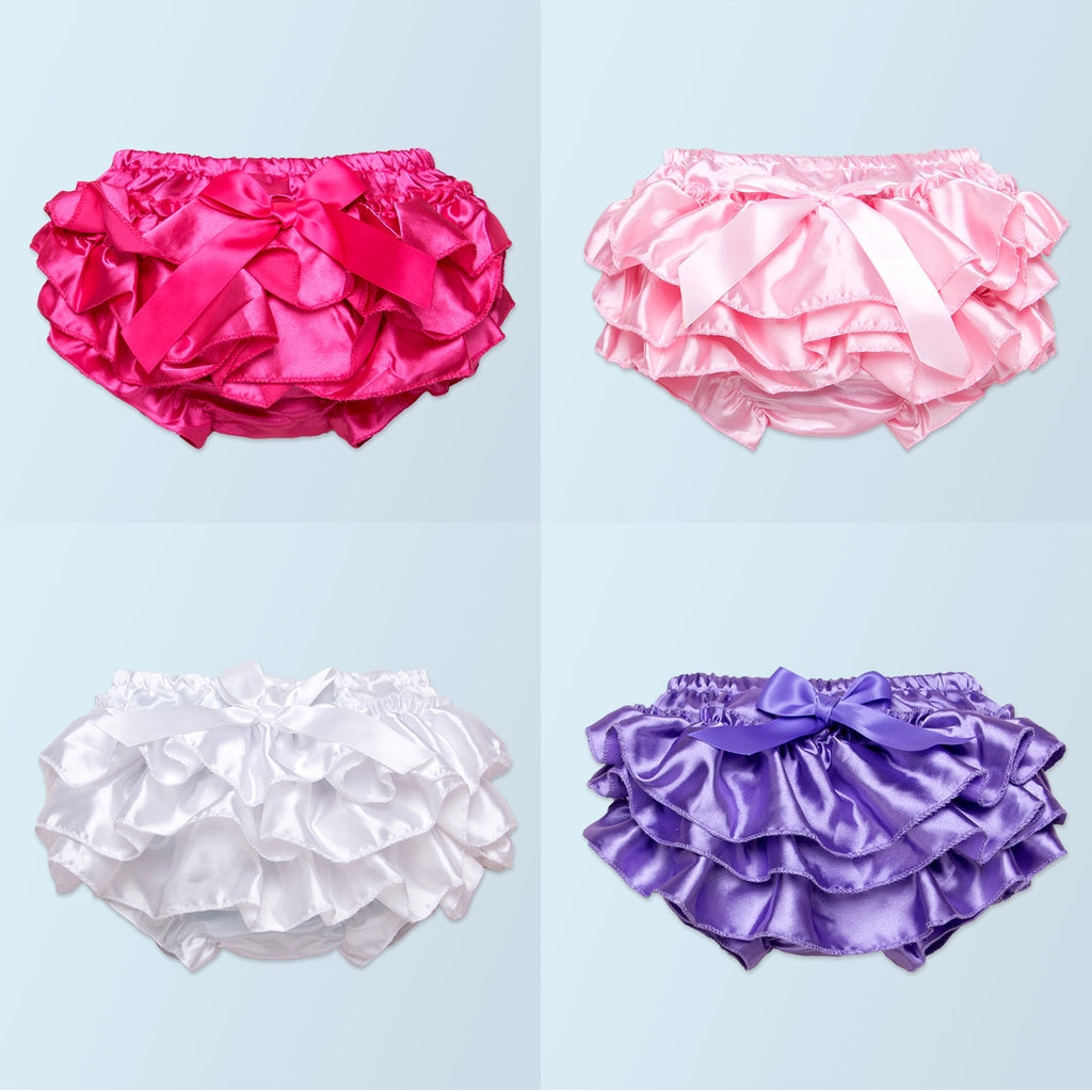 Baby Girls Soft Cotton Satin Diaper Cover Bloomers 3-6M White