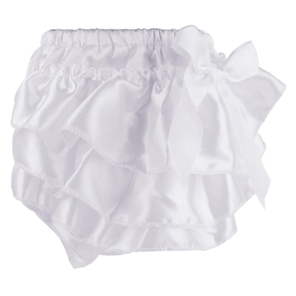 Baby Girls Soft Cotton Satin Diaper Cover Bloomers 12-24M White