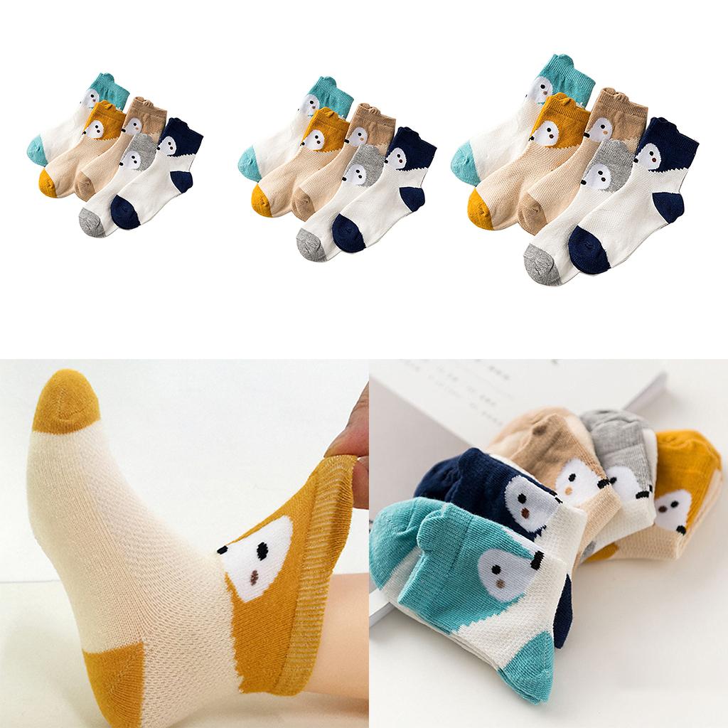 5 Pairs Of Cartoon Little Fox Breathable Mesh Baby Socks L 3-5 years old