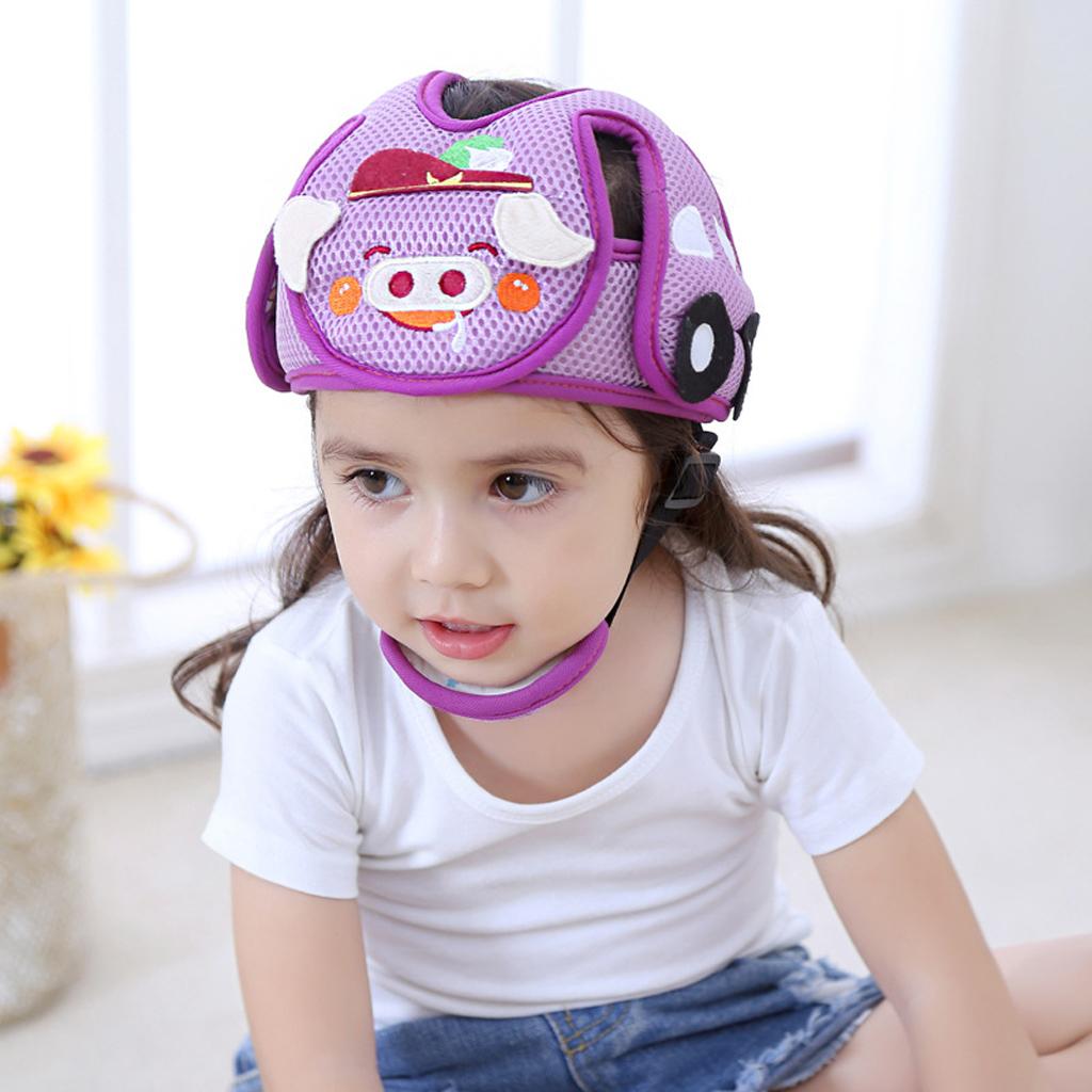 Baby Infant Toddlers Protection Cap Shatter-Resistant Head Cap Purple pig
