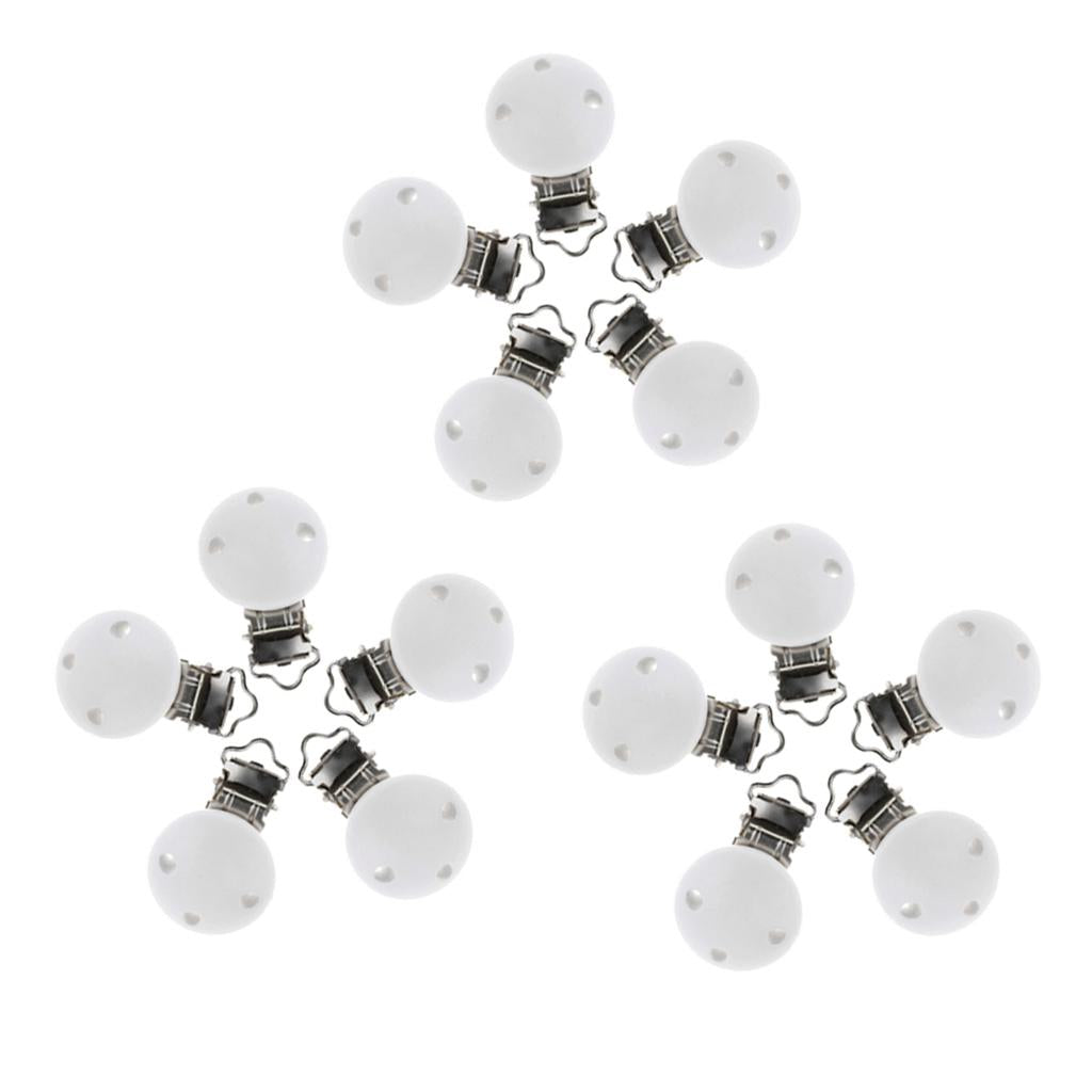 15pcs Baby Infant Wooden Pacifier Clips Clips Round Dummy Nipples White