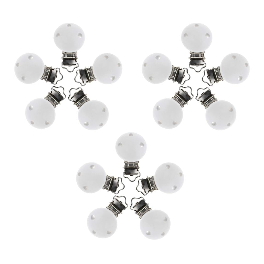 15pcs Baby Infant Wooden Pacifier Clips Clips Round Dummy Nipples White