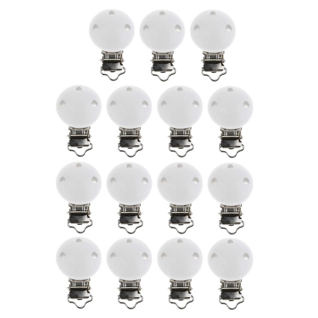 15pcs Baby Infant Wooden Pacifier Clips Clips Round Dummy Nipples White