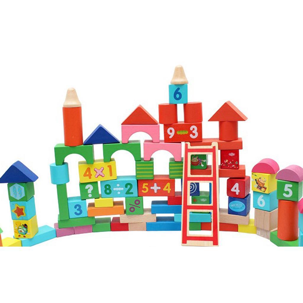 Child 100pc Wooden Building Blocks Kids Construction Toy Bricks Set Creative