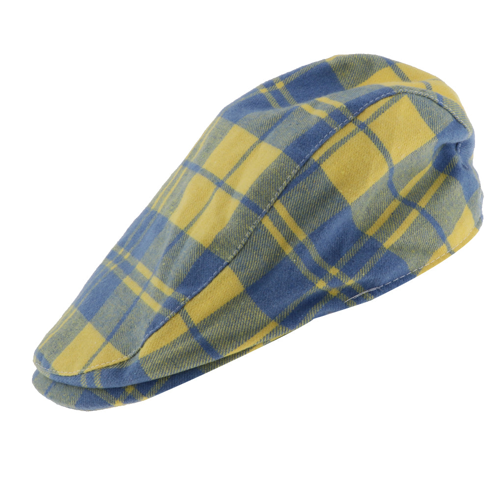 Kids Beret Retro Plaid Hat for Baby Children's Cap Yellow