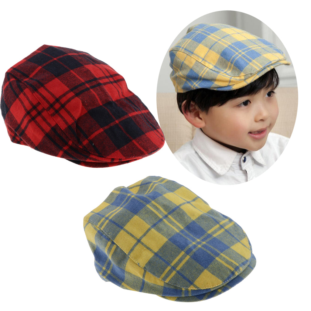 Kids Beret Retro Plaid Hat for Baby Children's Cap Yellow