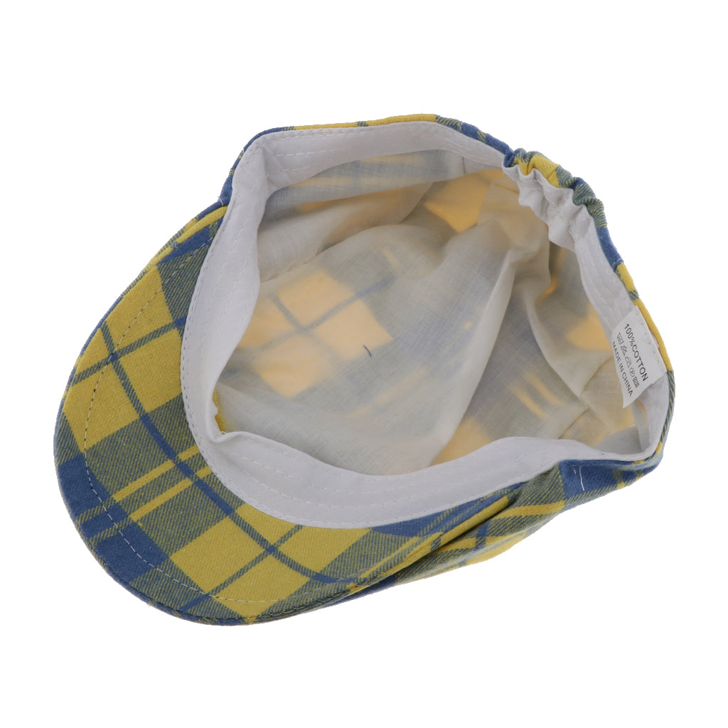 Kids Beret Retro Plaid Hat for Baby Children's Cap Yellow