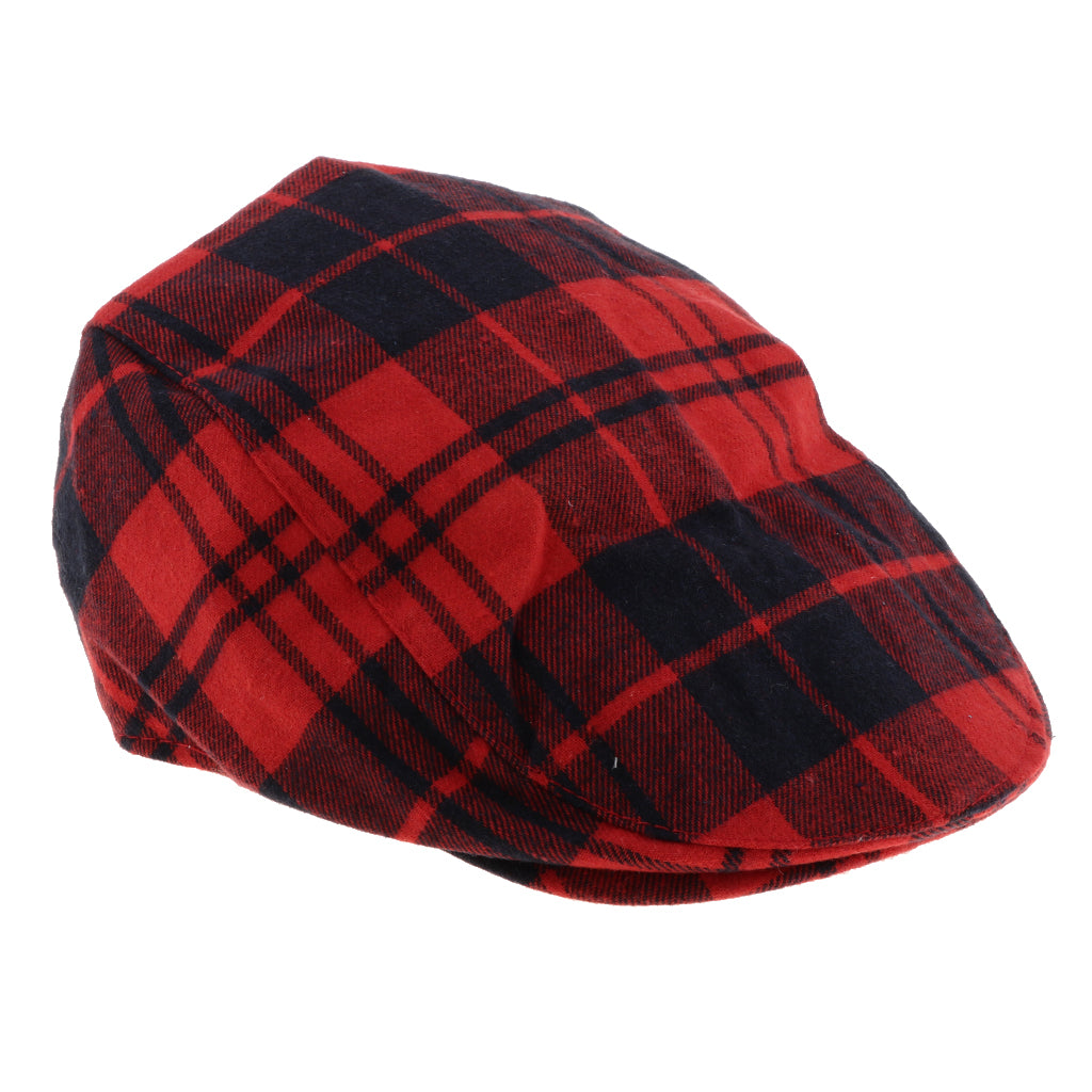 Kids Beret Retro Plaid Hat for Baby Children's Cap Red