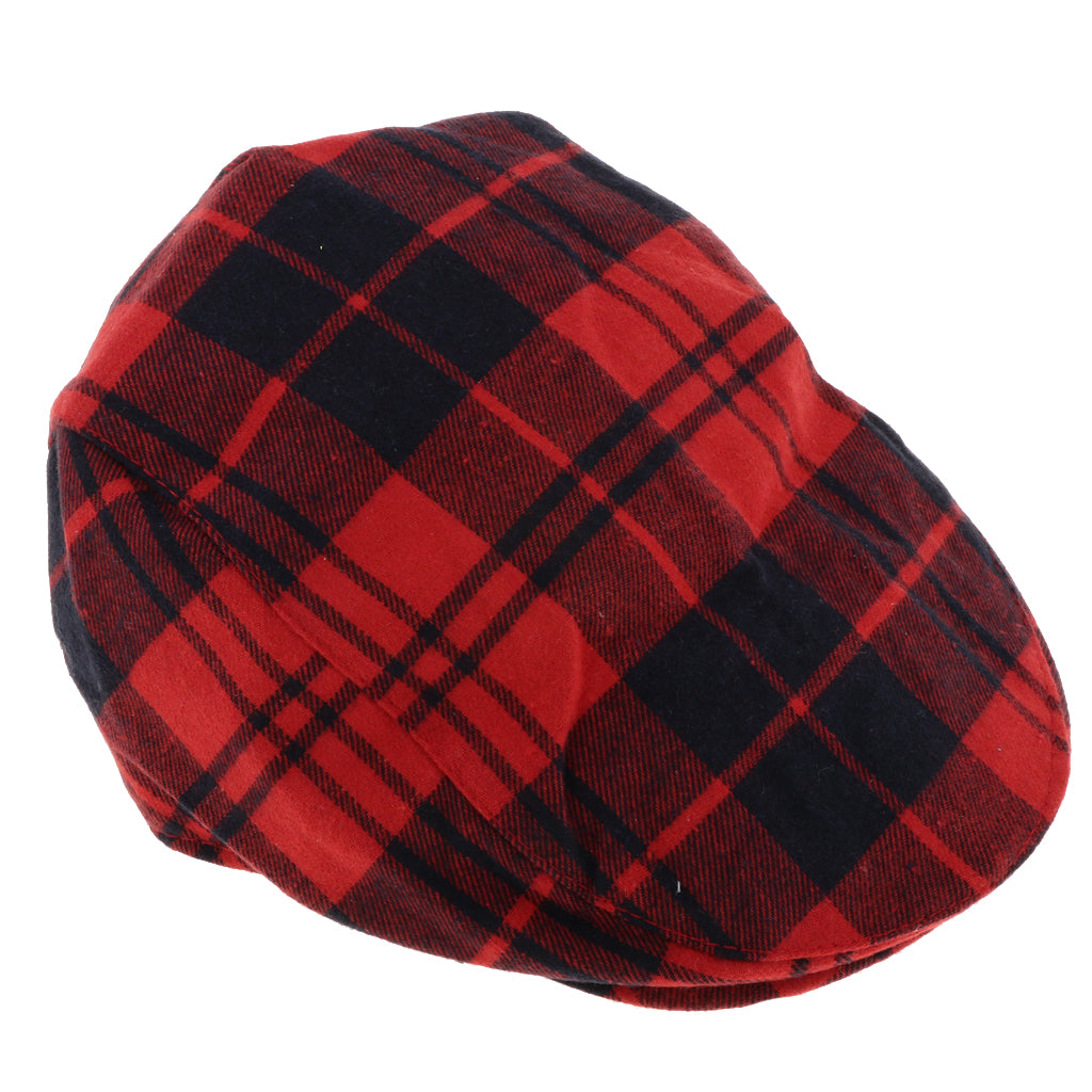 Kids Beret Retro Plaid Hat for Baby Children's Cap Red
