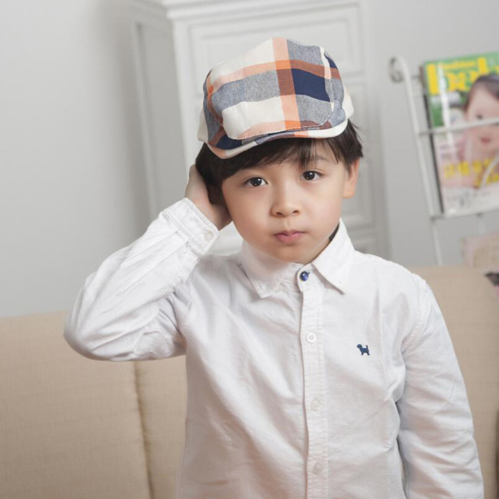 Children's Beret Retro Plaid Hat for Baby Children's Cap Orange plaid
