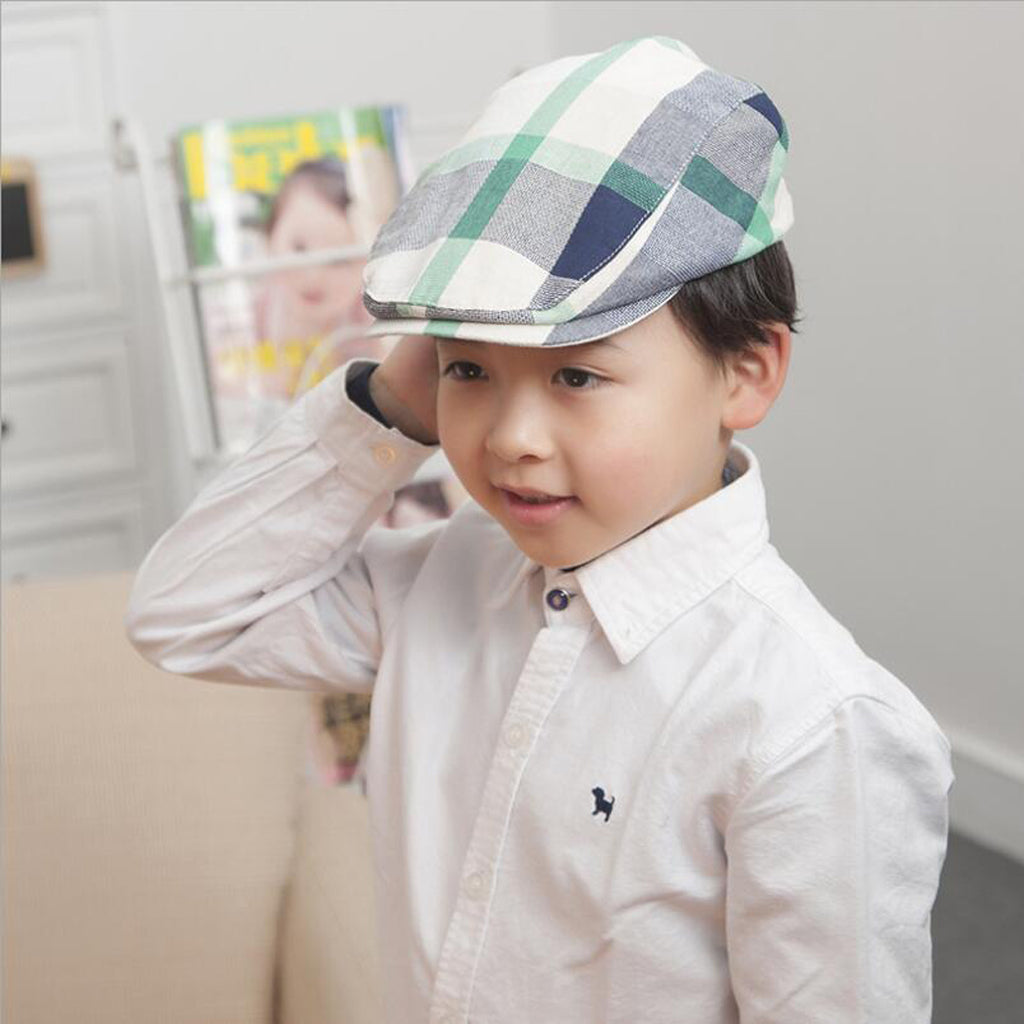 Children's Beret Retro Plaid Hat for Baby Children's Cap Green plaid