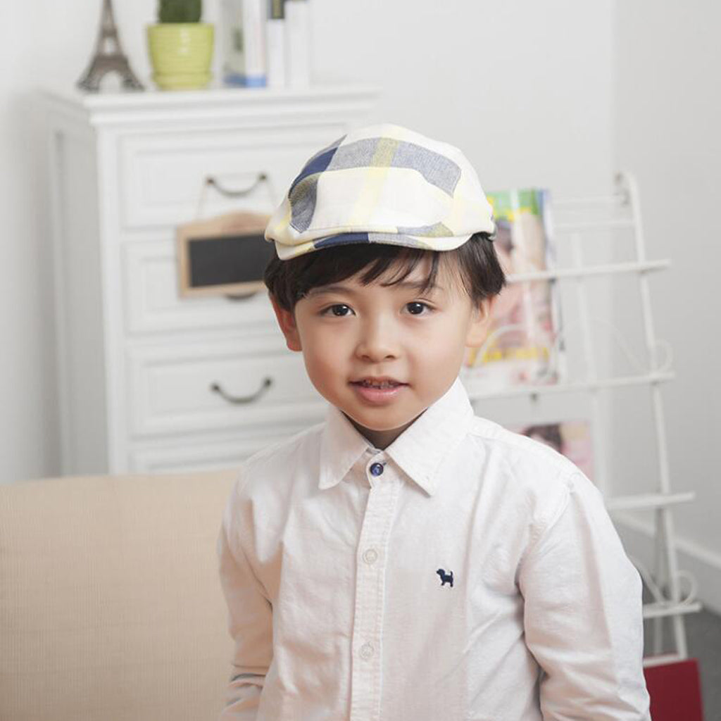 Children's Beret Retro Plaid Hat for Baby Children's Cap Yellow plaid