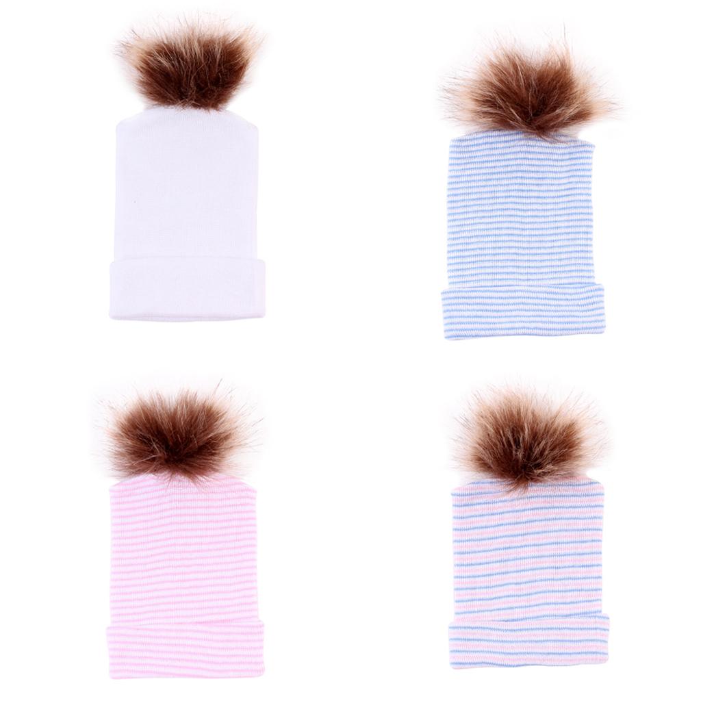 Cute Newborn Baby Soft Comfy Ball Hospital Cap Warm Beanie Hat Blue