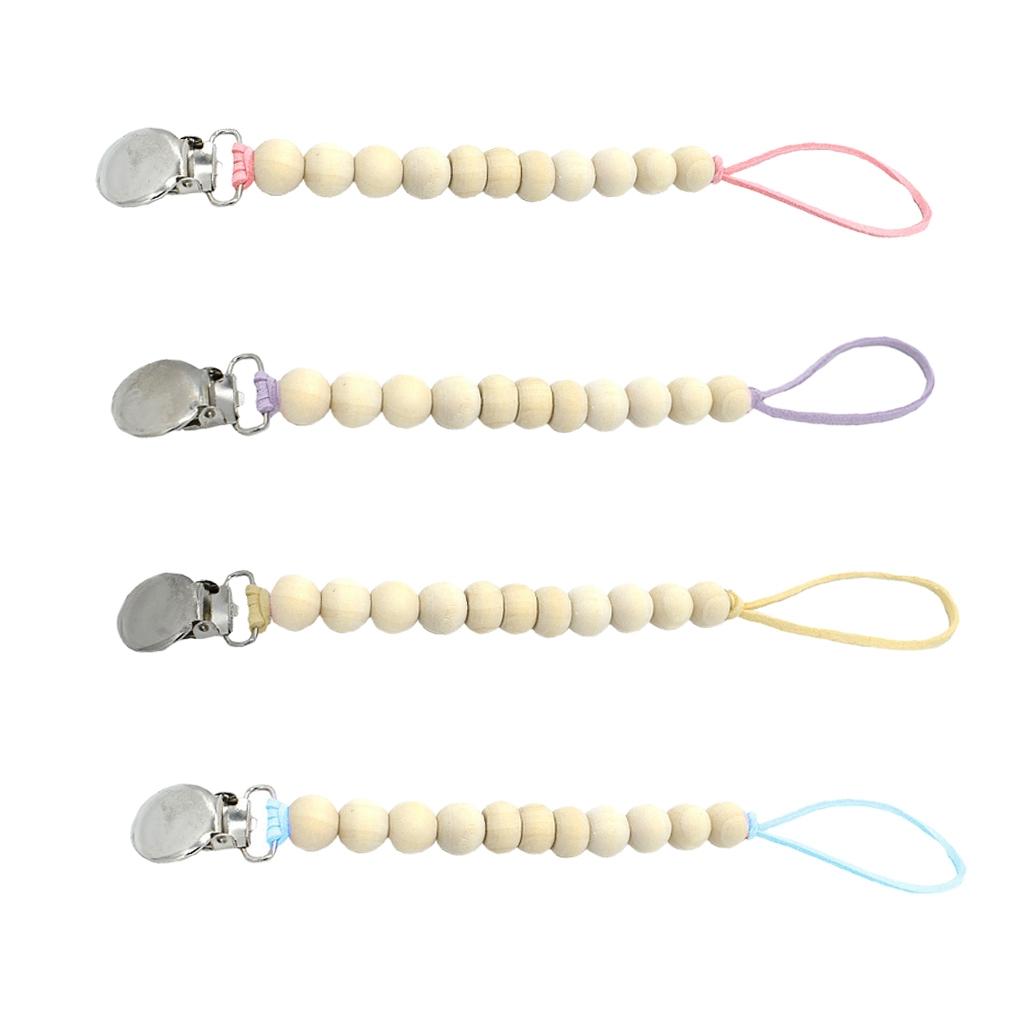 Baby Wood Beaded Pacifier Holder Clip Nipple Teether Dummy Strap Style 1