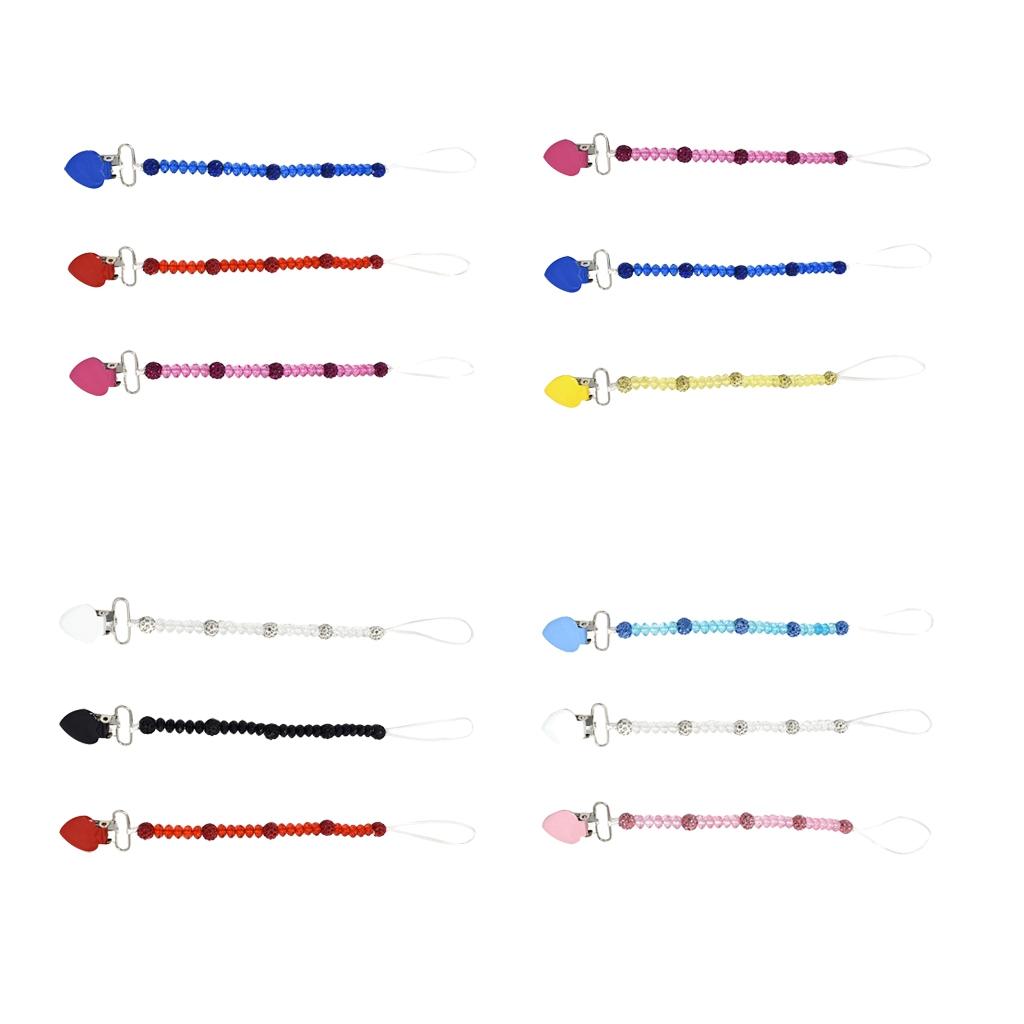 3 Pieces Baby Pacifier Crystal Pacifier Chain Clip Pink Blue White