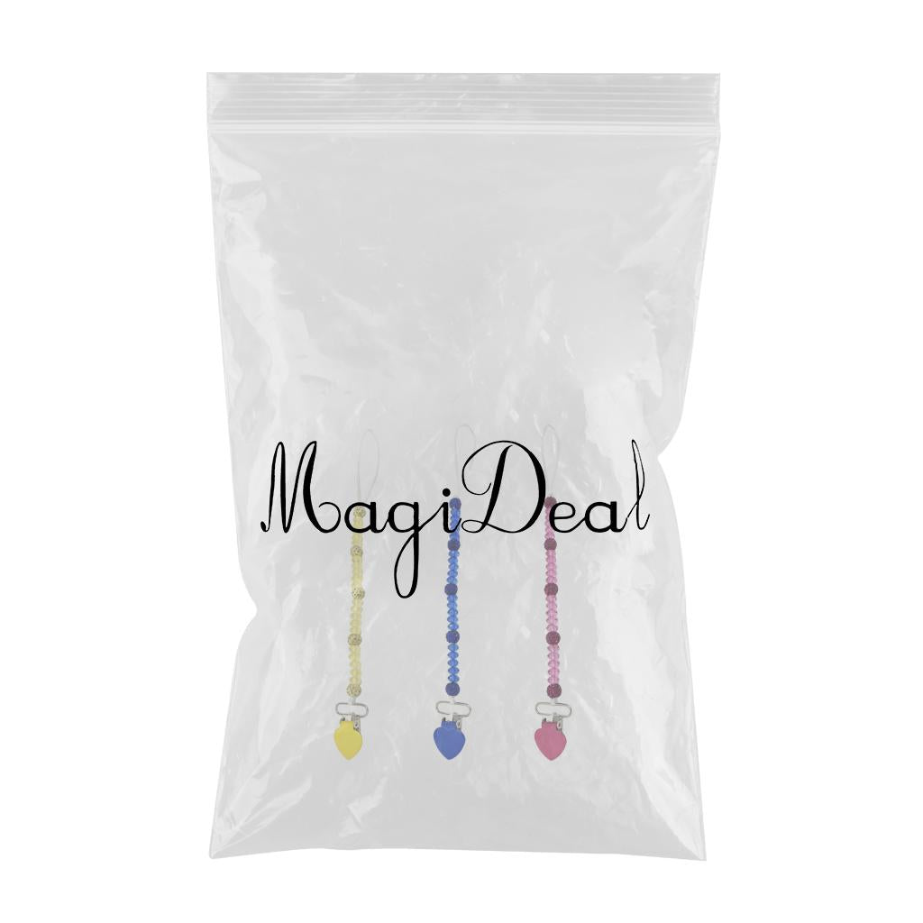 3 Pieces Baby Pacifier Crystal Pacifier Chain Clip Blue Rose red Yellow