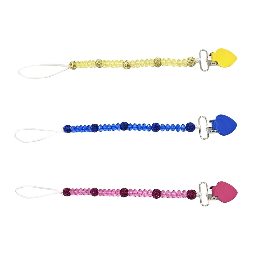 3 Pieces Baby Pacifier Crystal Pacifier Chain Clip Blue Rose red Yellow