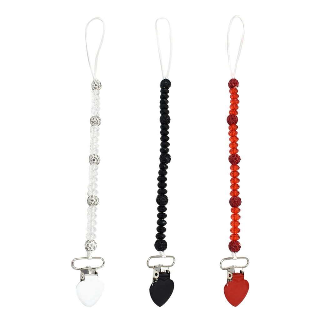3 Pieces Baby Pacifier Crystal Pacifier Chain Clip Black White Red