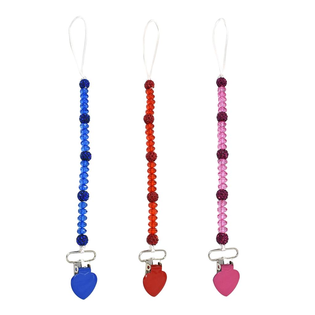 3 Pieces Baby Pacifier Crystal Pacifier Chain Clip Red Blue Rose red