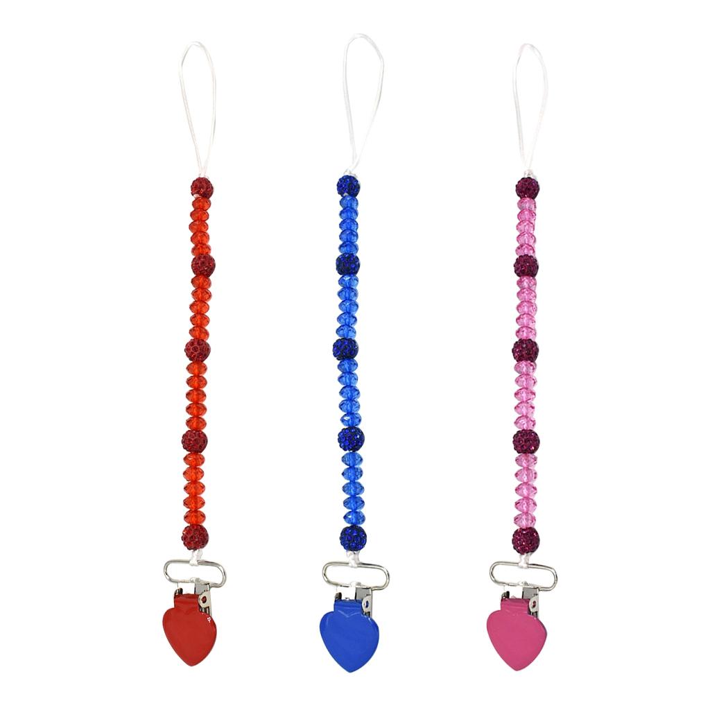 3 Pieces Baby Pacifier Crystal Pacifier Chain Clip Red Blue Rose red