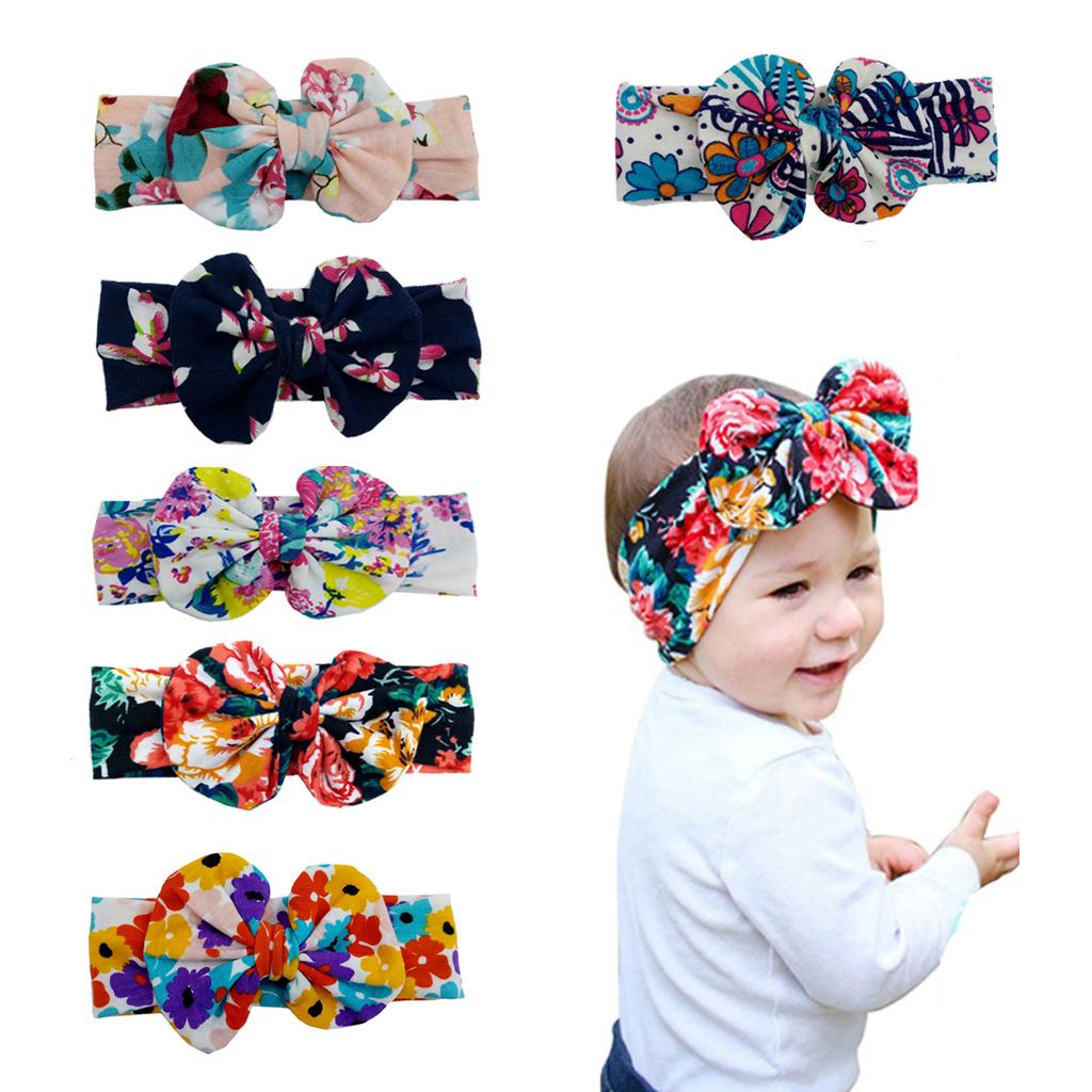 Cute Infant Girls Colorful Printed Flower Cotton Bow Baby Hair Band Style-1