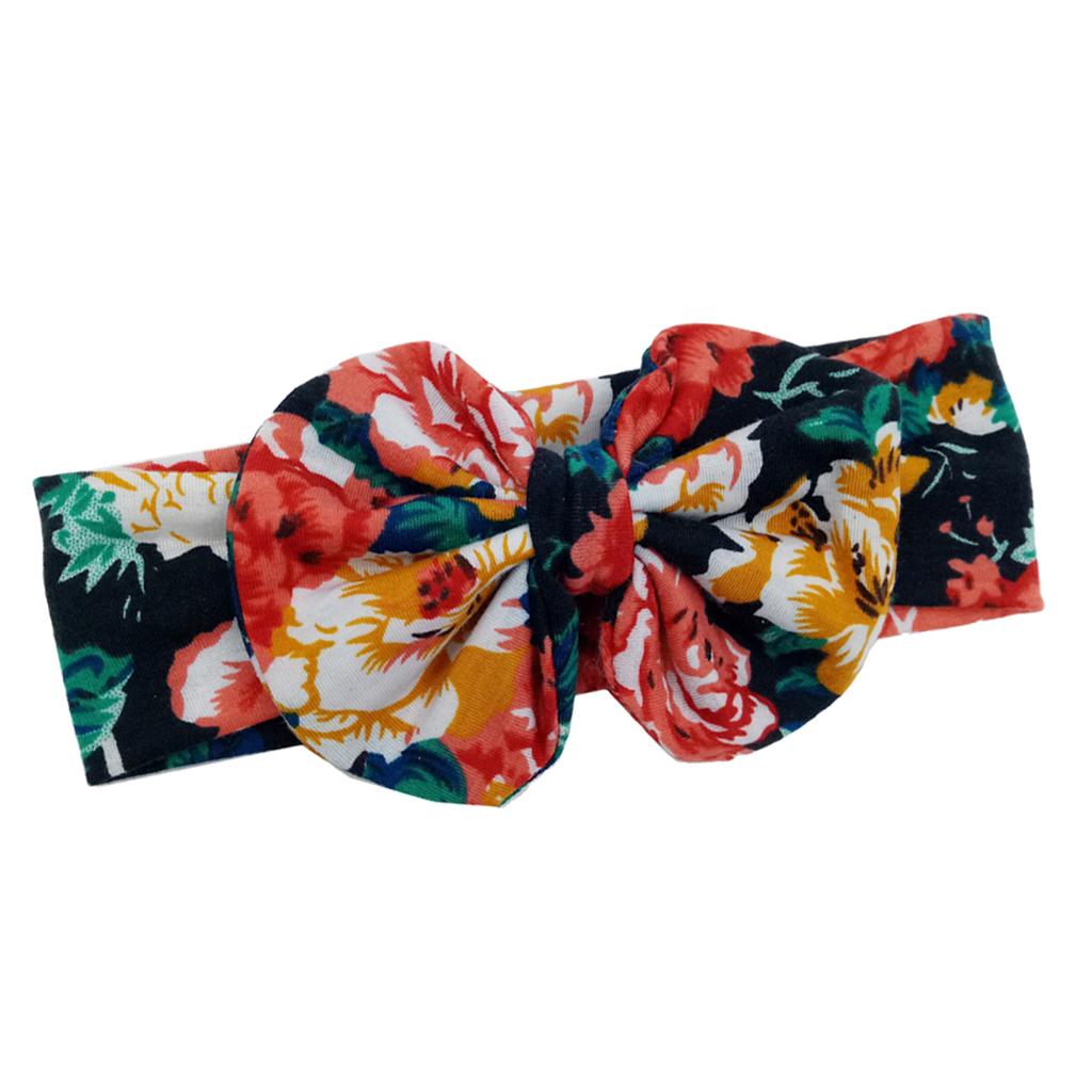 Cute Infant Girls Colorful Printed Flower Cotton Bow Baby Hair Band Style-5