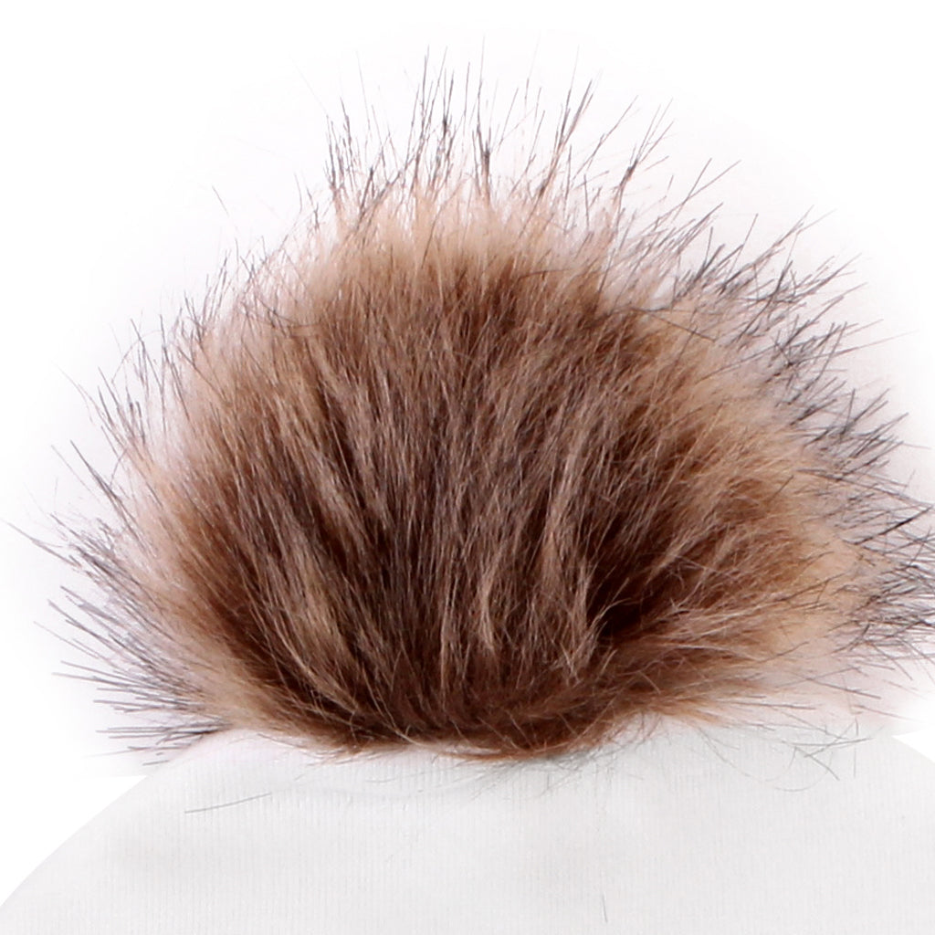 Baby Hat Faux Fur Baby Cap Cotton Pompom Bobble Hat for Kids White