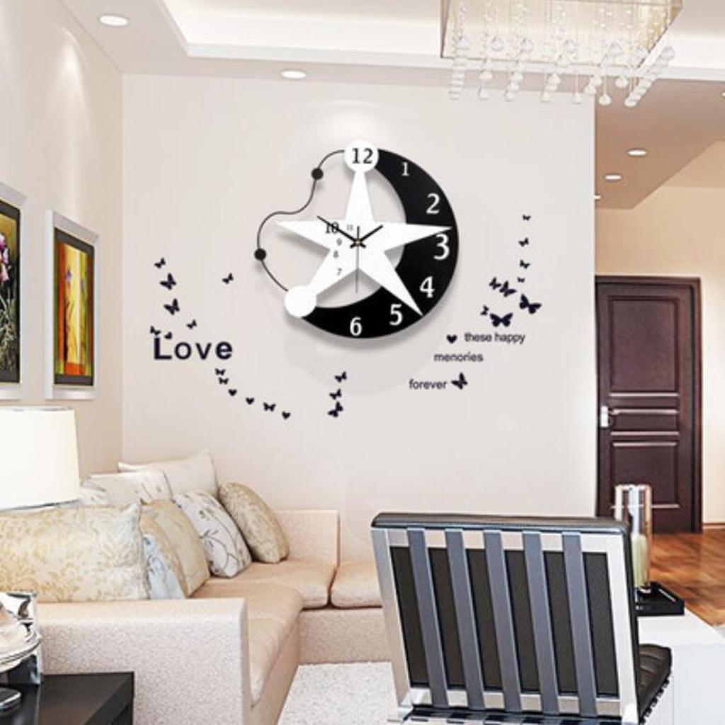 Wooden wall clock creative living room wall clock bedroom decorative Star