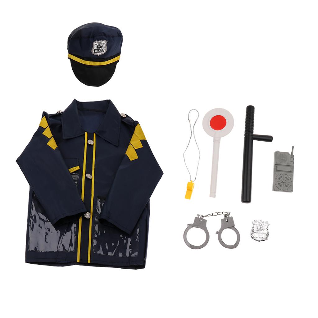 Children Police Man Role Play Costume Halloween Cosplay Set 8 Pieces