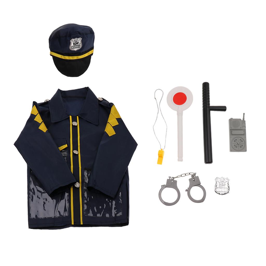 Children Police Man Role Play Costume Halloween Cosplay Set 8 Pieces