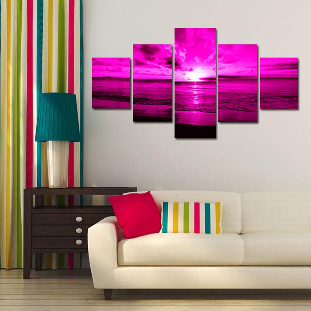 Purple Sunset Sea Waves Canvas Print Beach Seascape Art Painting Home Decor