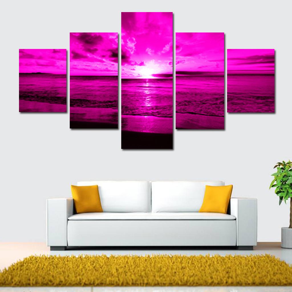 Purple Sunset Sea Waves Canvas Print Beach Seascape Art Painting Home Decor