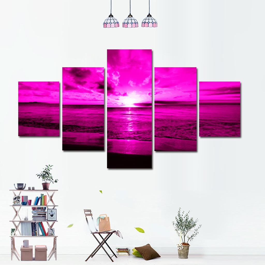 Purple Sunset Sea Waves Canvas Print Beach Seascape Art Painting Home Decor