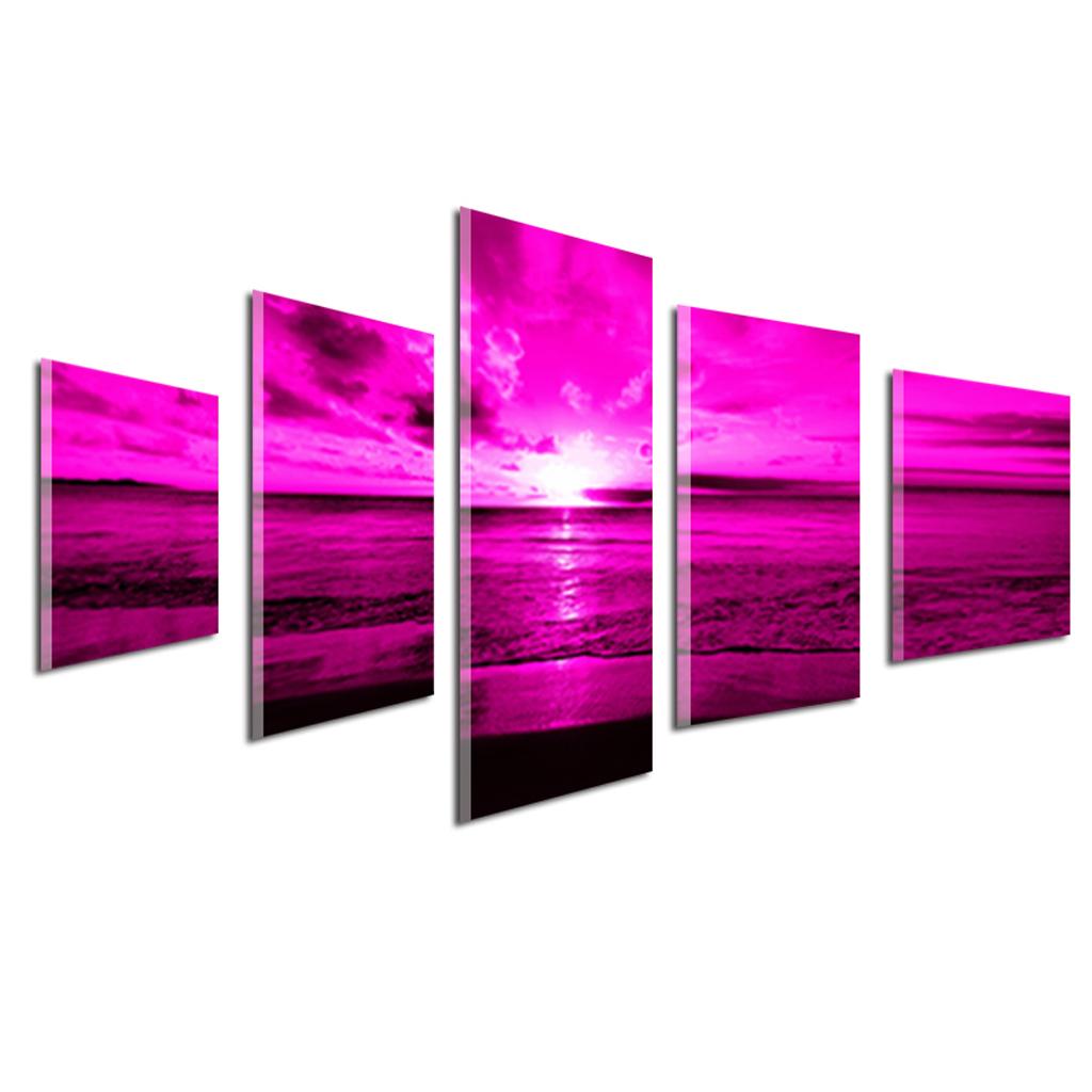 Purple Sunset Sea Waves Canvas Print Beach Seascape Art Painting Home Decor