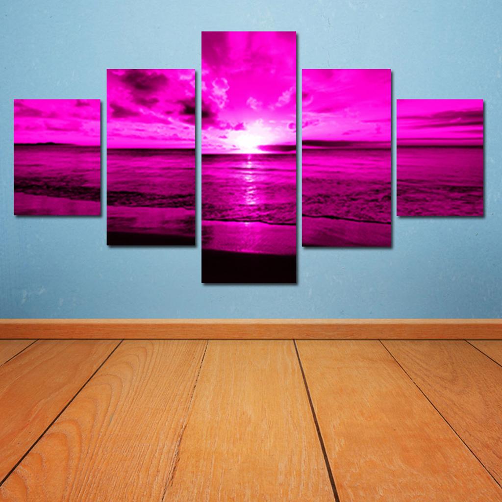 Purple Sunset Sea Waves Canvas Print Beach Seascape Art Painting Home Decor