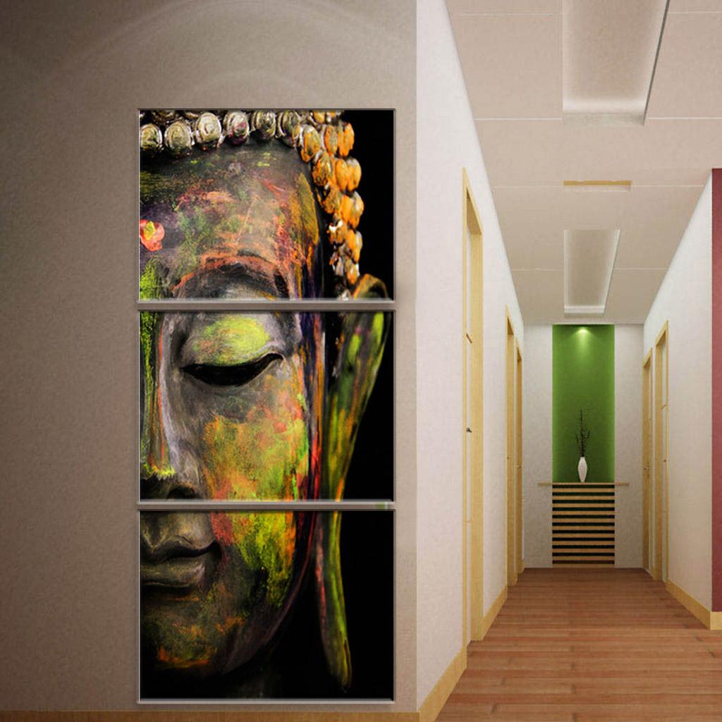 3 Panels Modern Buddha Head Portrait Painting Printed on Canvas Home Decor