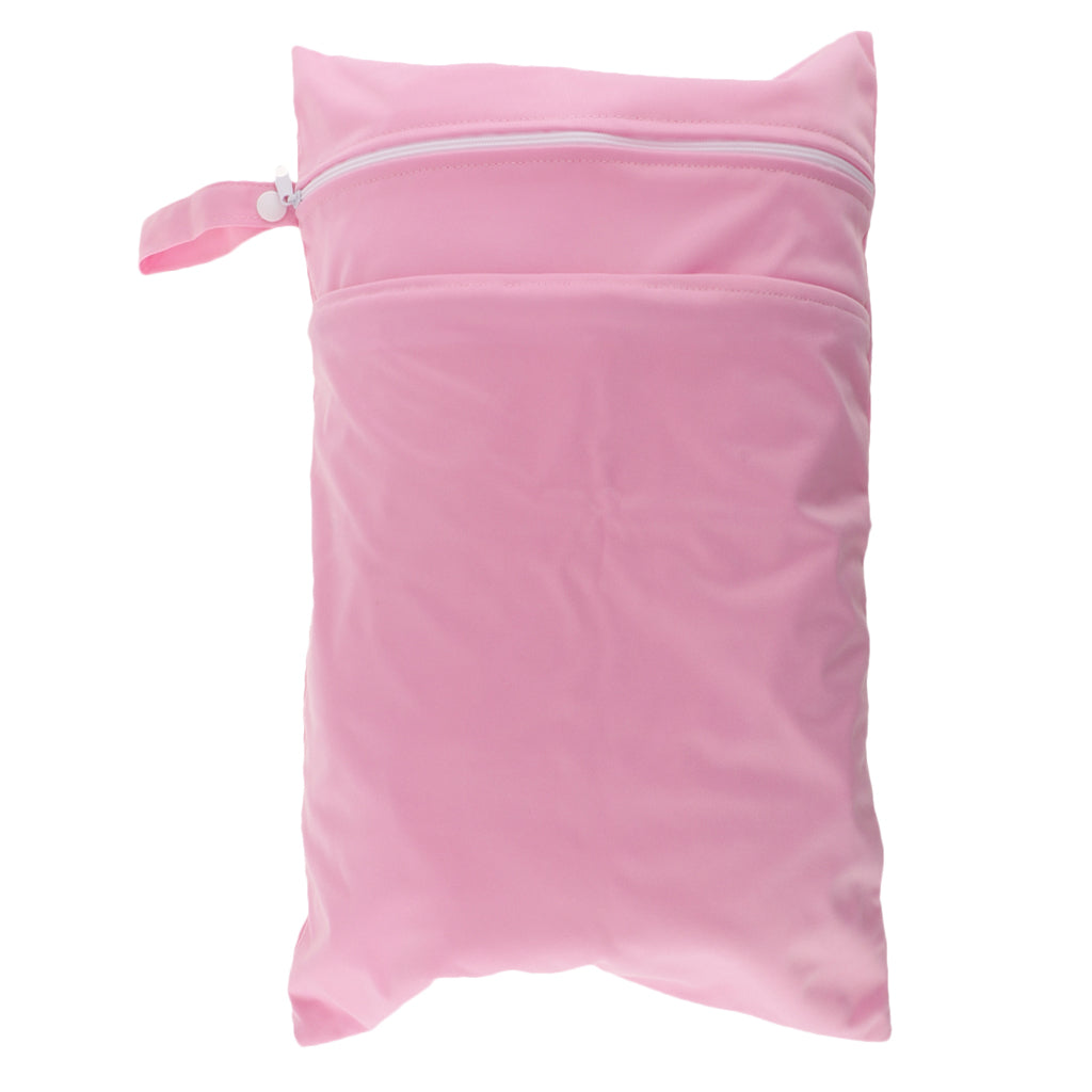 Double Zipper Infant Cloth Diaper Nappy Wet Dry Bag Swimer Tote Pink