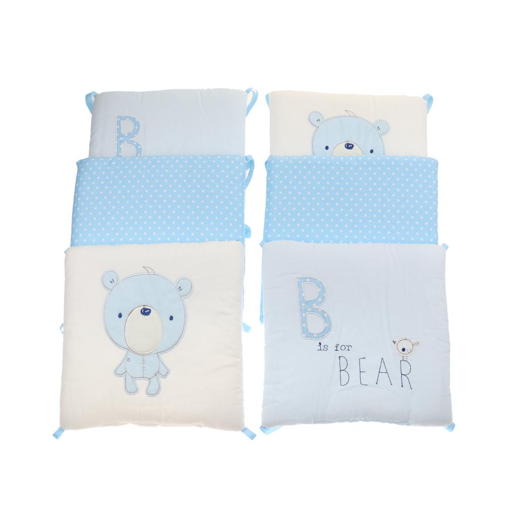 6PCs Baby Crib Bumper Cotton Infant Bed Cot Protector Blue bear