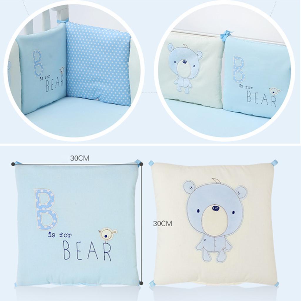 6PCs Baby Crib Bumper Cotton Infant Bed Cot Protector Blue bear