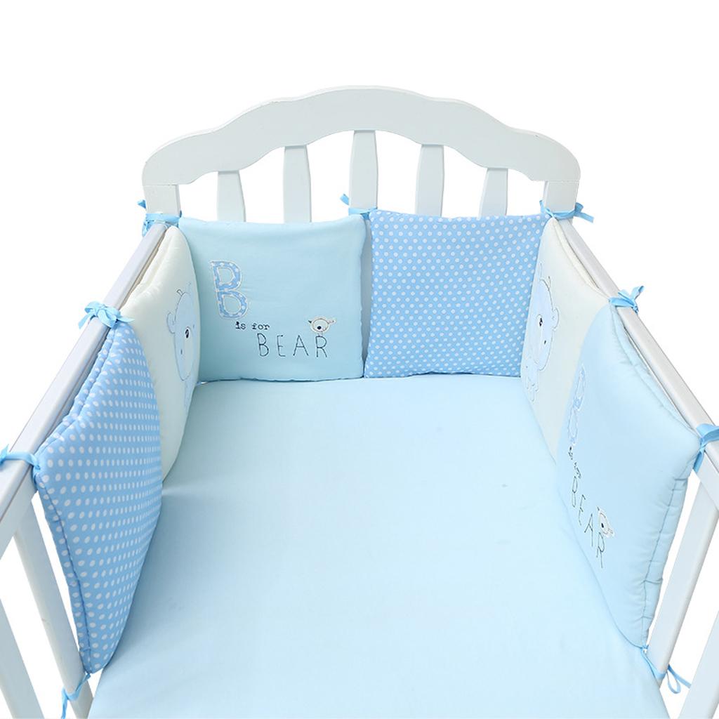 6PCs Baby Crib Bumper Cotton Infant Bed Cot Protector Blue bear