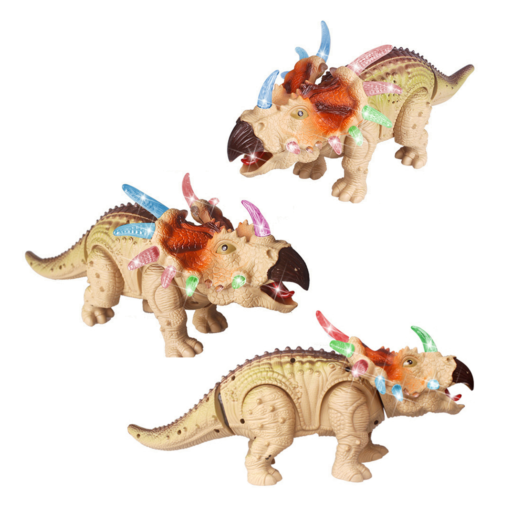 Simulation Walking Dinosaur Model Electric Toy with Light Sound Triceratops