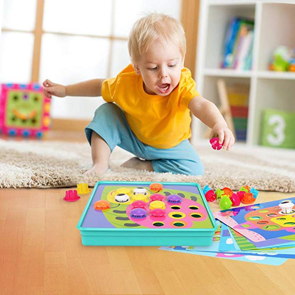 Kids Button Art Color Matching Mosaic Pegboard Puzzles Early Learning Toys