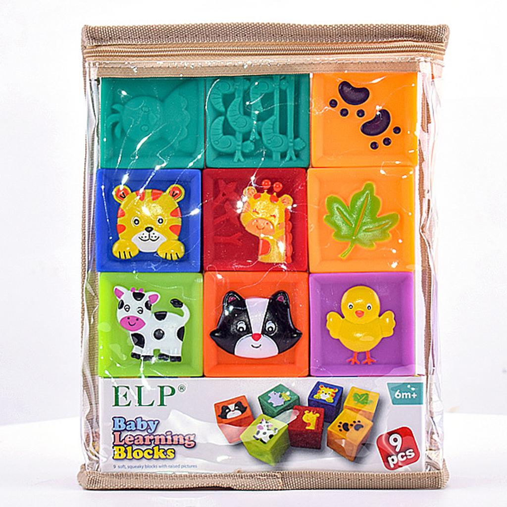 Baby Building Blocks Soft Stacking Squeeze Teether Chewing Toy 9pcs