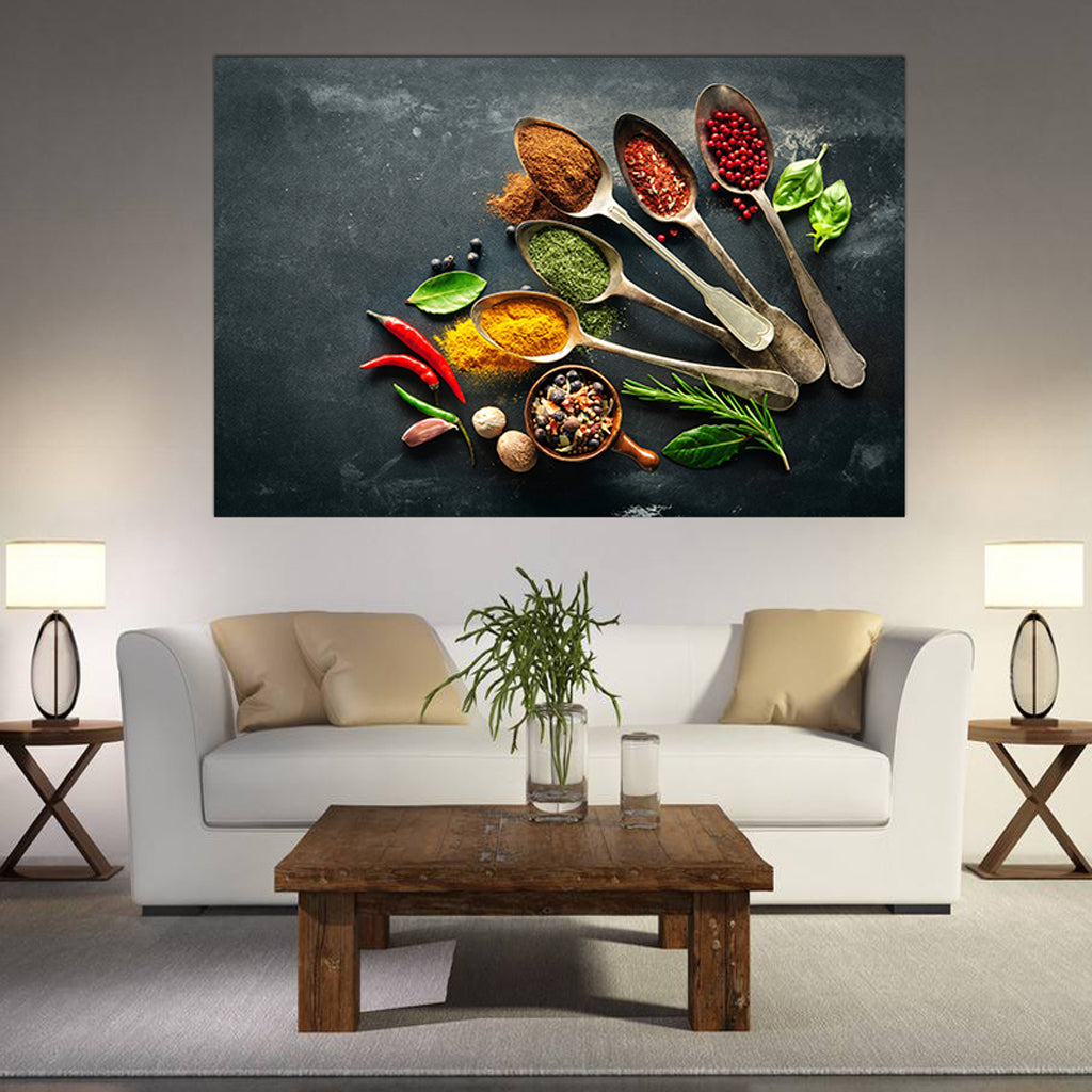 Spices and Spoon Canvas Painting Kitchen Cooking Picture Wall Decor L