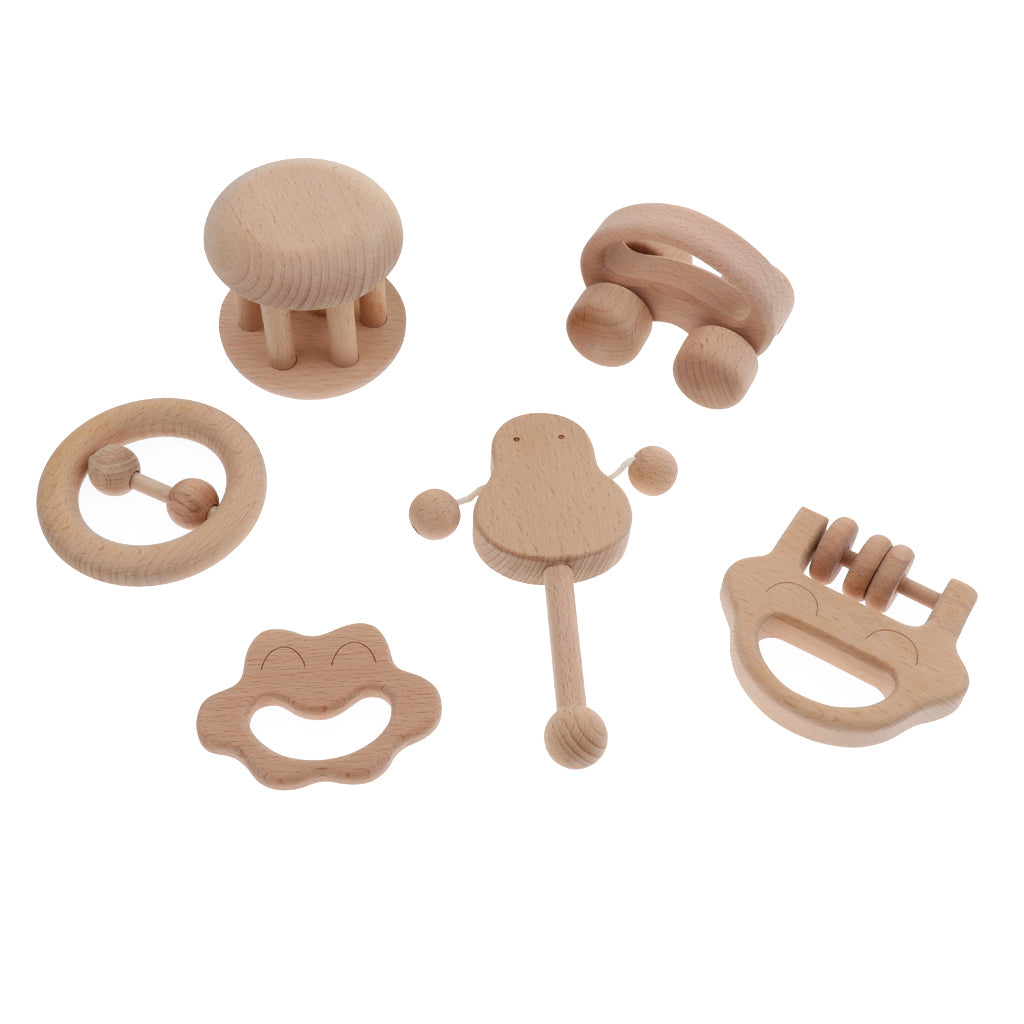 6pcs Baby Rattle Toy Musical Instruments Wooden Handbell Toys Kid Children