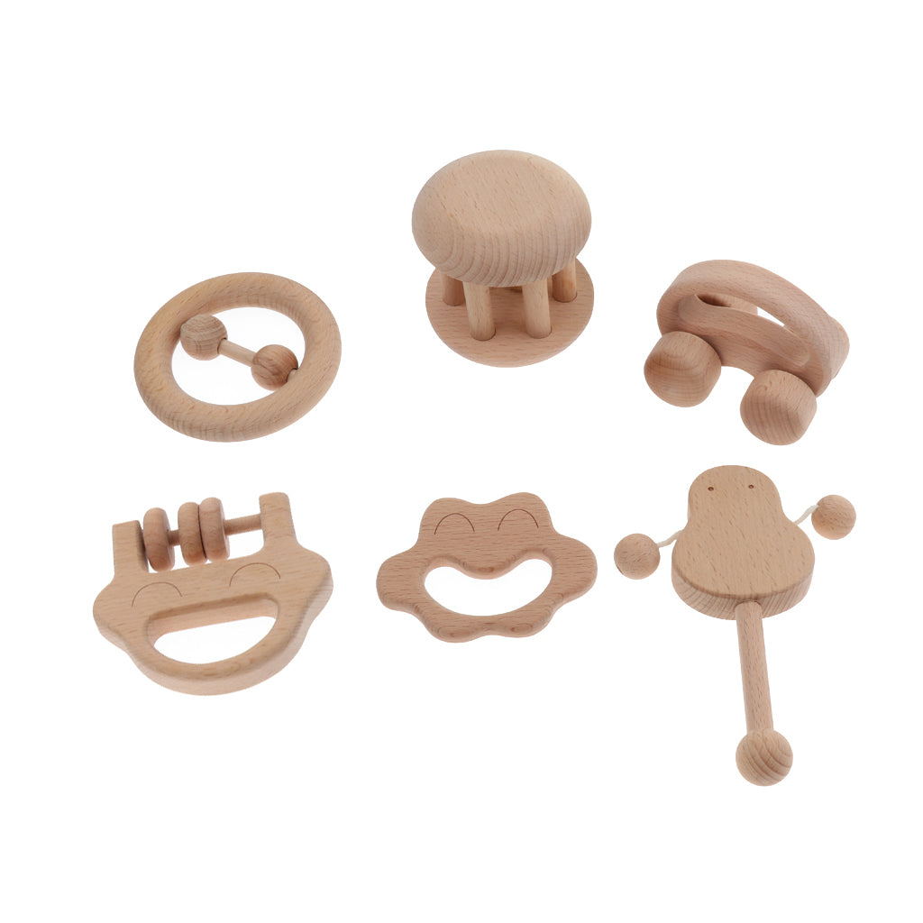 6pcs Baby Rattle Toy Musical Instruments Wooden Handbell Toys Kid Children