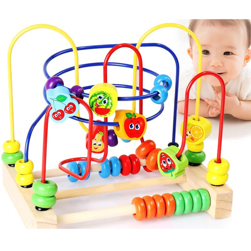 Bead Maze Roller Coaster Wooden Educational Circle Toy for Kids Fruit